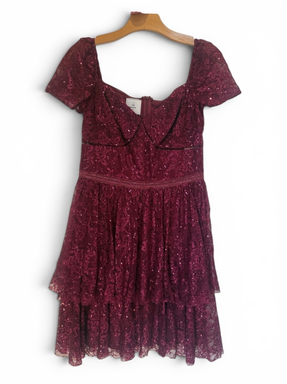 Elegant Girls' Burgundy Lace Party Dress with Short Sleeves